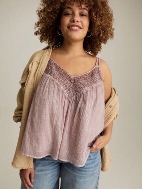 Torrid FESTI Cotton Gauze Crochet Cami Dusty Plum — 3X